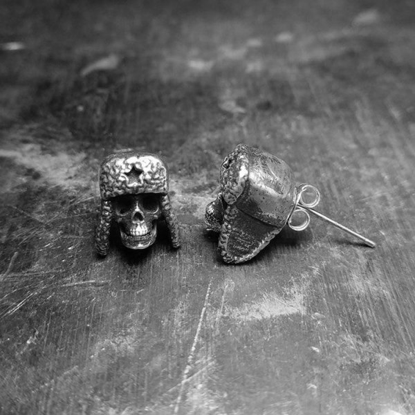 Cotton cap soldier skull earrings 925 sterling silver skull soldier earrings