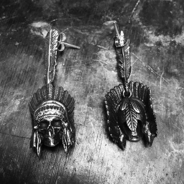 Skull Indian chief earbob 925 sterling silver skull Indian chief earring FCS20