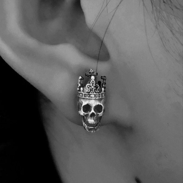 King imperial crown skull stud earrings 925 silver king skull earrings