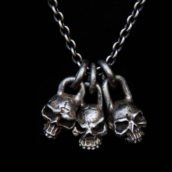 Three heads Skull Pendant Silver Skull necklace SSP46
