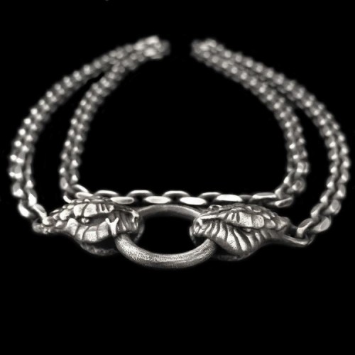 Double Snake head Silver Necklace Pendant SSN21