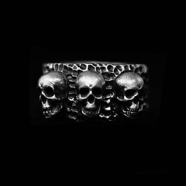Three heads Skull Ring Silver Skull mens pinky rings