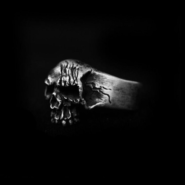 Scar skull ring 925 Silver No jaw skull mens pinky rings