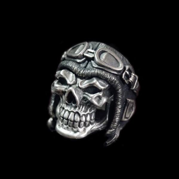 Pilot skull ring 925 silver Air force officer ring Skull rings SSJ89