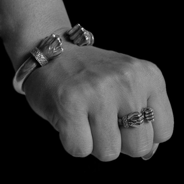 Fist of strength ring 925 silver Fist mens pinky rings