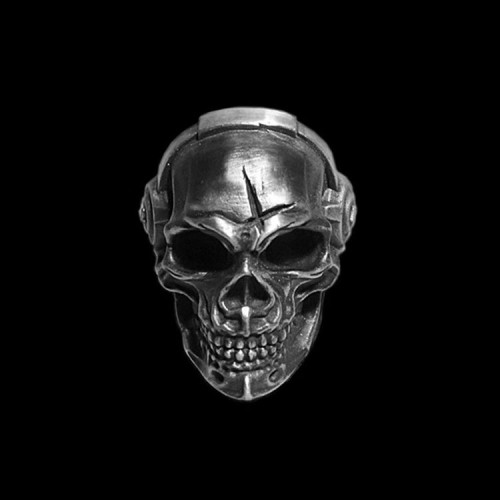Music rock skull Ring 925 silver With headset listen to music skull rings SSJ159