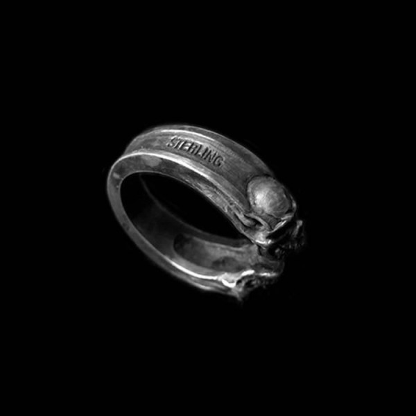 Twin skull Ring 925 Silver Opening ring Gemini Skull mens pinky rings