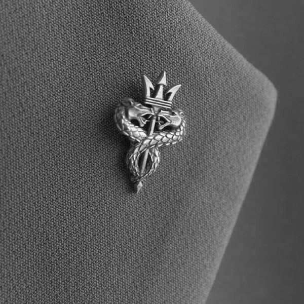 Double Dragon Trident brooch 925 silver brooches Bollar brooch Badge BRC-17