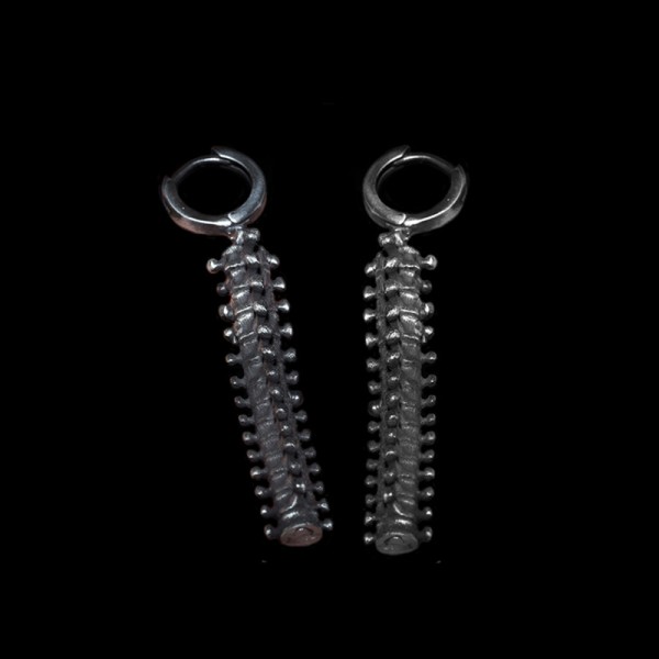 925 silver spine earrings mens skeleton earrings