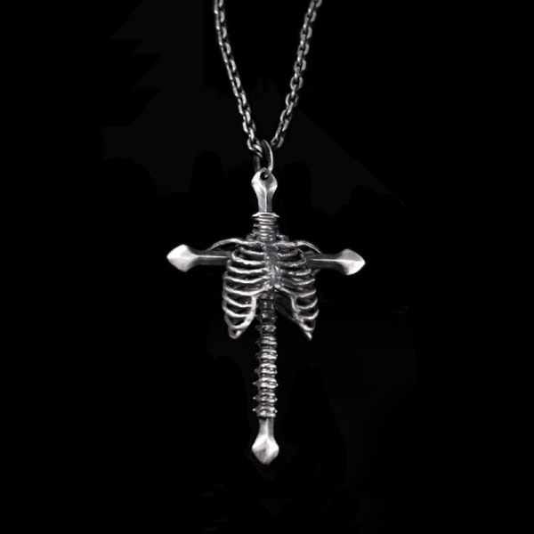 Soul and skeleton silver cross pendant 925 Silver skeleton cross necklace