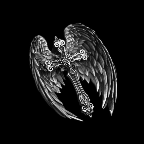 Guardian Wings pendant 925 Silver Carved cross pendant SSP201
