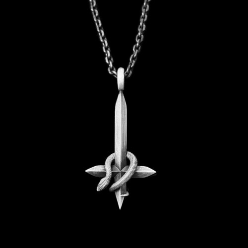 Snake necklace Cross pendant 925 silver Reverse Cross pendant 