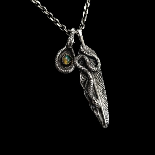 Snake necklace & perfect combination of snakes and feathers