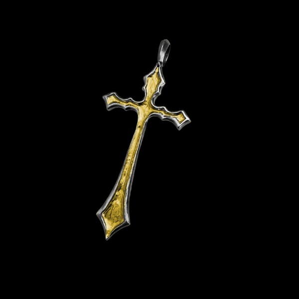 Thick gilt 24K gold cross pendant Fusion Sterling silver cross necklaces