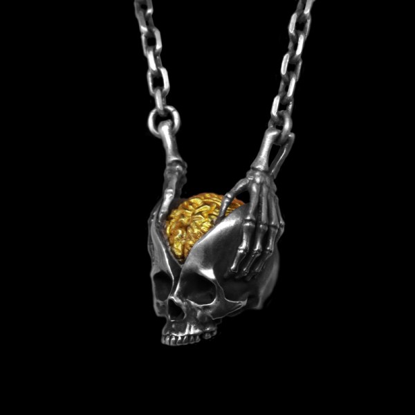 Brain of the God of Wisdom Gold Skull Pendant 925 Sterling silver Skull pendant 