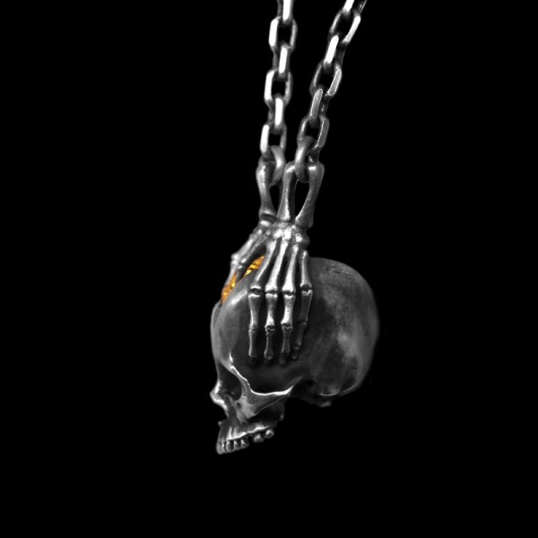 Brain of the God of Wisdom Gold Skull necklace 925 Sterling silver Skull pendant 
