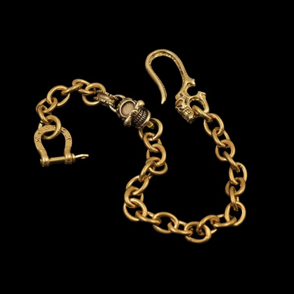 Wallet chain brass one-eyed skull buckle copper key chain