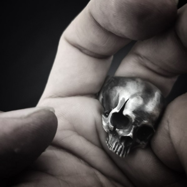 Scar No jaw skull ring 925 silver mens rings SSJ141