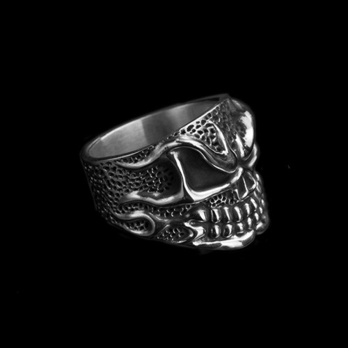 Flame skull ring 925 Silver biker skull rings SSJ280