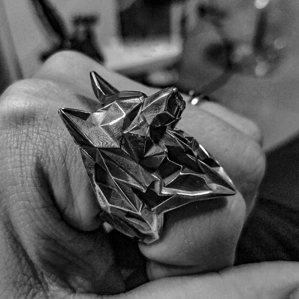 wolf rings | Wolf king ring 925 silver geometry wolf rings 