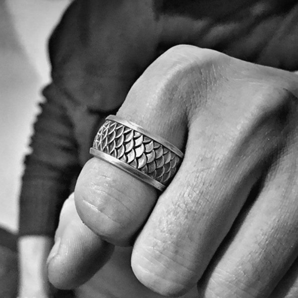 Fish ring | Fish scale ring 925 silver squama mens pinky rings .