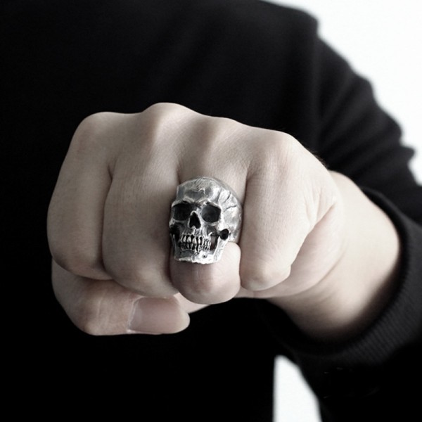 Domineering skull ring 925 silver locomotive skull rings for men