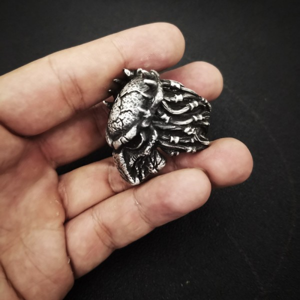silver skull ring|Predator skull rings Skull Jewelry 925 Silver Predator ring SSJ42