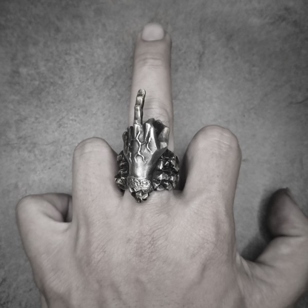 Vertical middle finger Ring 925 Silver fuck you rings SSJ270