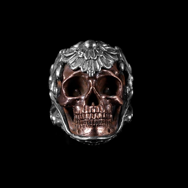 Red copper Skull rings 925 Silver baroque retro pattern skull rings for men SSJ300