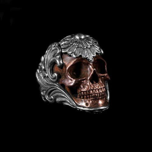 Red copper Skull rings 925 Silver baroque retro pattern skull rings for men SSJ300