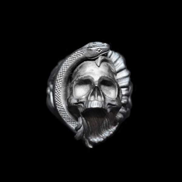 Rattlesnake Skull rings 925 Silver Skull and Snake rings for men SSJ302