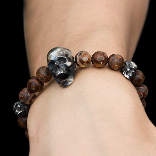 Silver Skull Agate Bracelet Skull Jewelry SSB37
